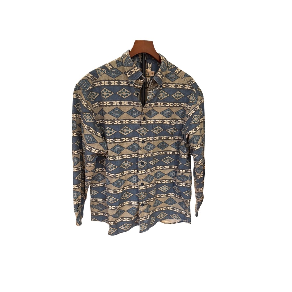 Vtg cabelas Deerskin Soft Chamois Mens aztec Blue Southwestern Geometric Shirt L